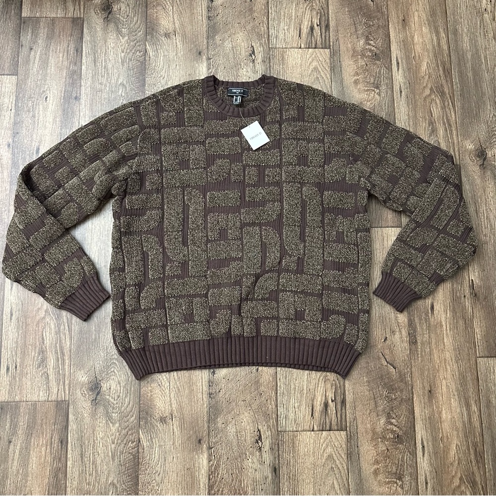 Forever 21 Textured Brown Soft Thick Sweater Mens Size XXL Cocoa Outmeal